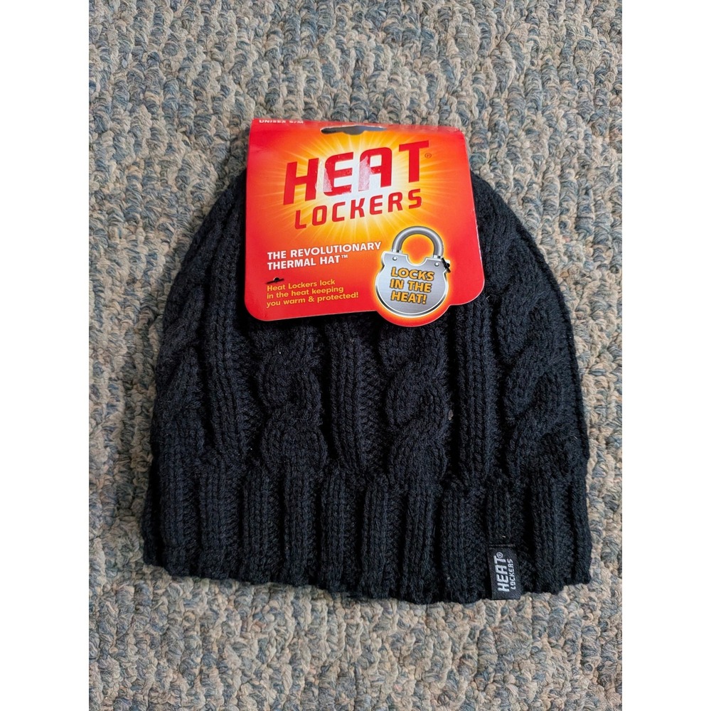 Heat Lockers Thermal Beanie Black Cable Knit Faux Fur Lined Winter Hat HLL01294